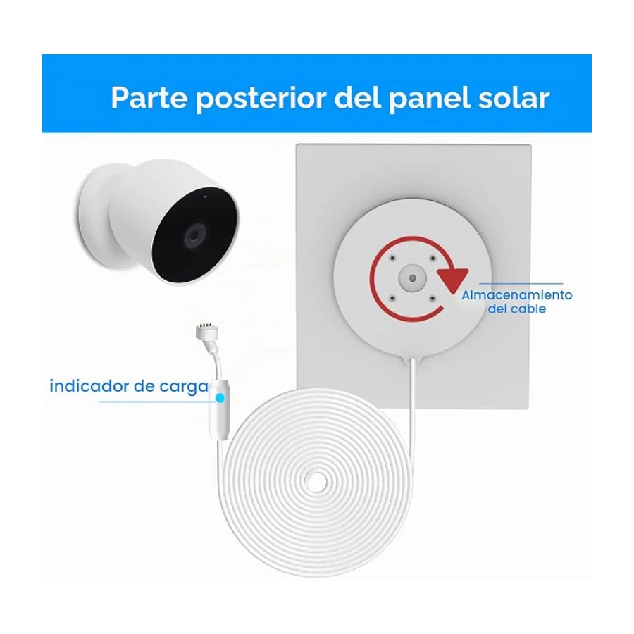 1 paquete, panel solar de 6 W con luz de respiración de alerta de carga, compatible con cámara Google Nest para exteriores e interiores y segunda generación (versión de batería), fácil instalación
