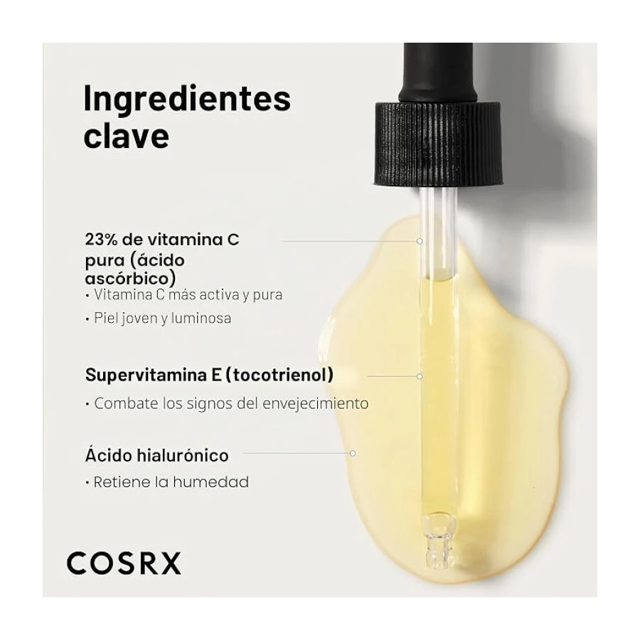 COSRX Suero puro de vitamina C 23% con vitamina E (ácido ascórbico) y ácido hialurónico, suero facial hidratante, reduce las líneas finas, 0,7oz/20 g, cuidado de la piel coreana