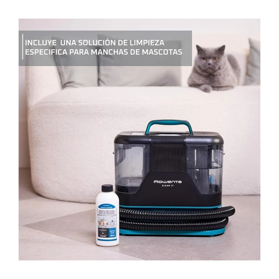 Rowenta Clean It, Aspiradora tapicerías 750 W, 7 Acc, Hasta 13,5 kPa | Limpieza rápida de derrames y manchas, Potente succión, Portátil, Rápido y fácil, Accesorio especial para mascotas, IN5020MAN