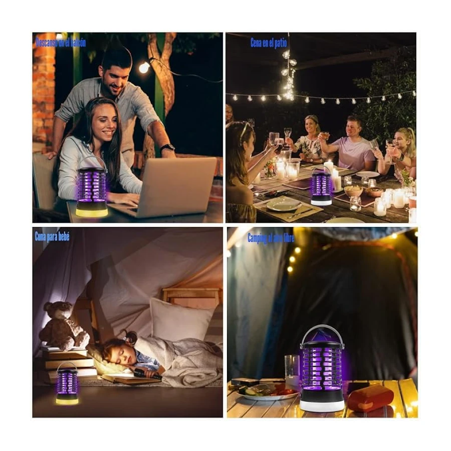 TEPENAR Matainsectos eléctrico Repelente de Mosquitos - Lámpara antimosquitos IP65 Resistente al Agua con Carga USB 3 Modos de luz lámpara de Camping con Gancho para Colgar para Camping, Jardines