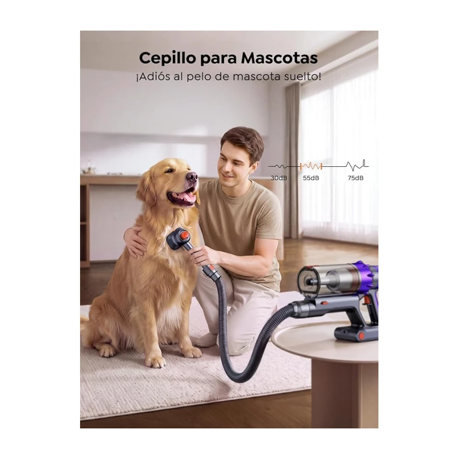 55KPA/650W/70Min(ECO) Aspiradora sin Cable, Aspiradora Vertical con Cepillo para Mascotas, Manguera 1.5M, Modo Automático,Cepillo Anti-Enredo, Luz Verde, Fragancia para Pelo de Mascota, Alfombras