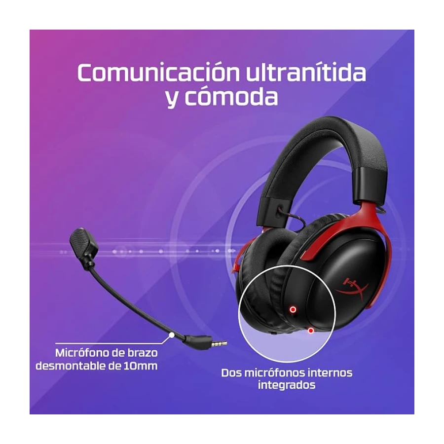HyperX Cloud III S - Auriculares Gaming inalámbricos, Bluetooth, 2.4Ghz, PC, PS5, Xbox, Drivers 53 mm, DTS, micrófono 10mm, batería hasta 200h, Rojo-Negro