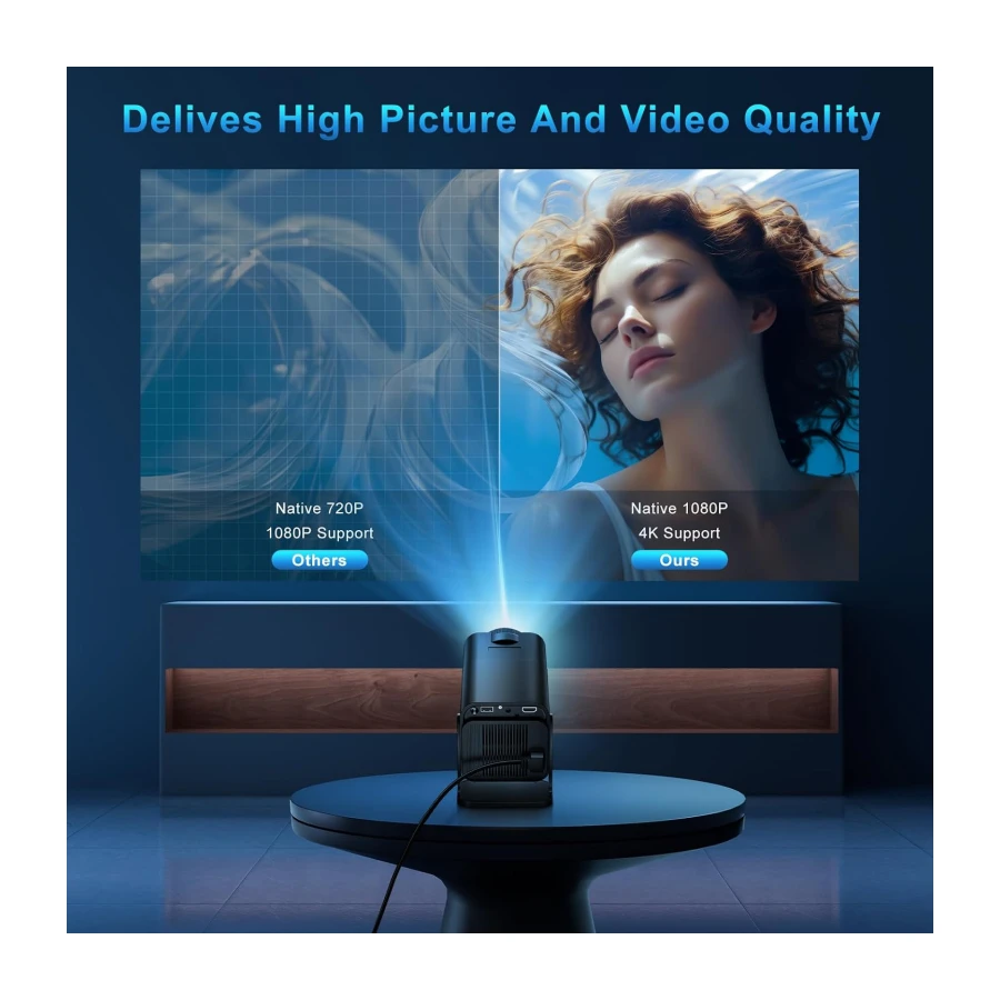 Proyector 4K, Mini Proyector con WiFi 6 BT 5.4, Portátil Videoproyector con Android 11.0 y Keystone Automático, 230 ANSI Enfoque Eléctrico, Compatible con HDMI/USB/TV Stick/Laptop, Negro