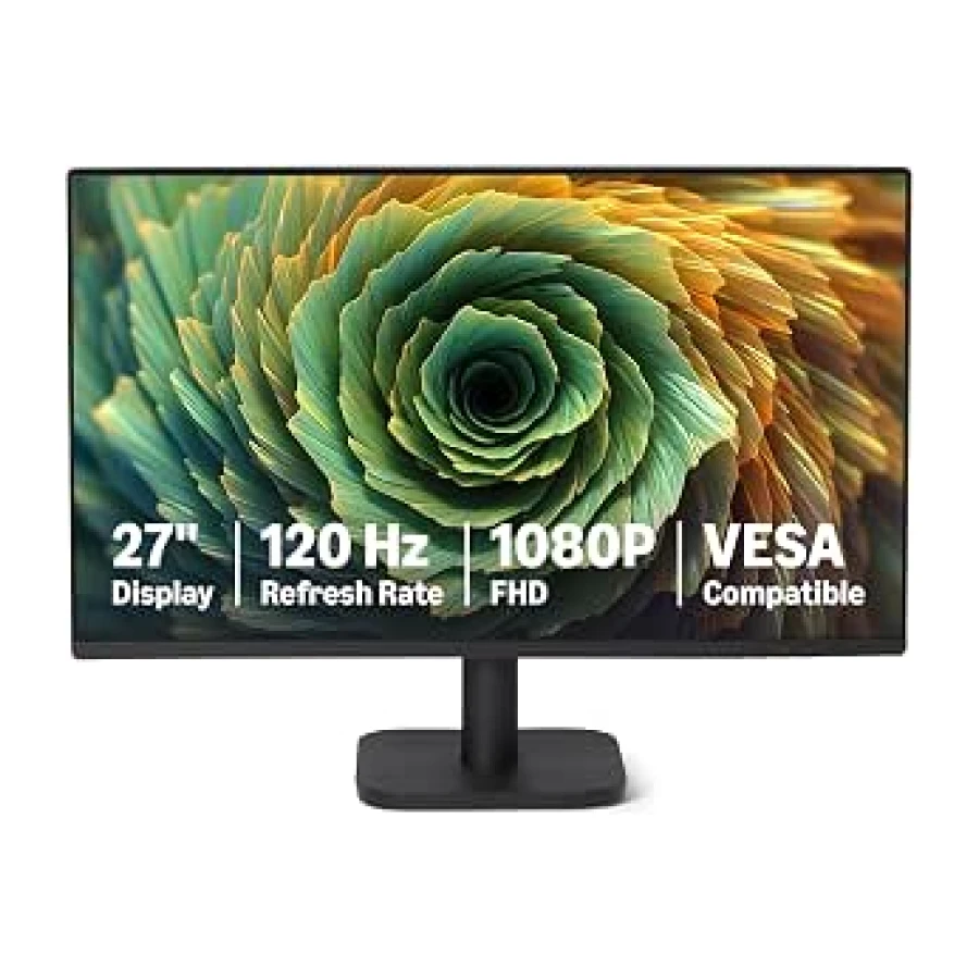 Amazon Basics Monitor de Ordenador de 27 Pulgadas, 120 Hz, FHD 1080P, Compatible con HDMI, DP, VGA, VESA, para Oficina y hogar, Negro