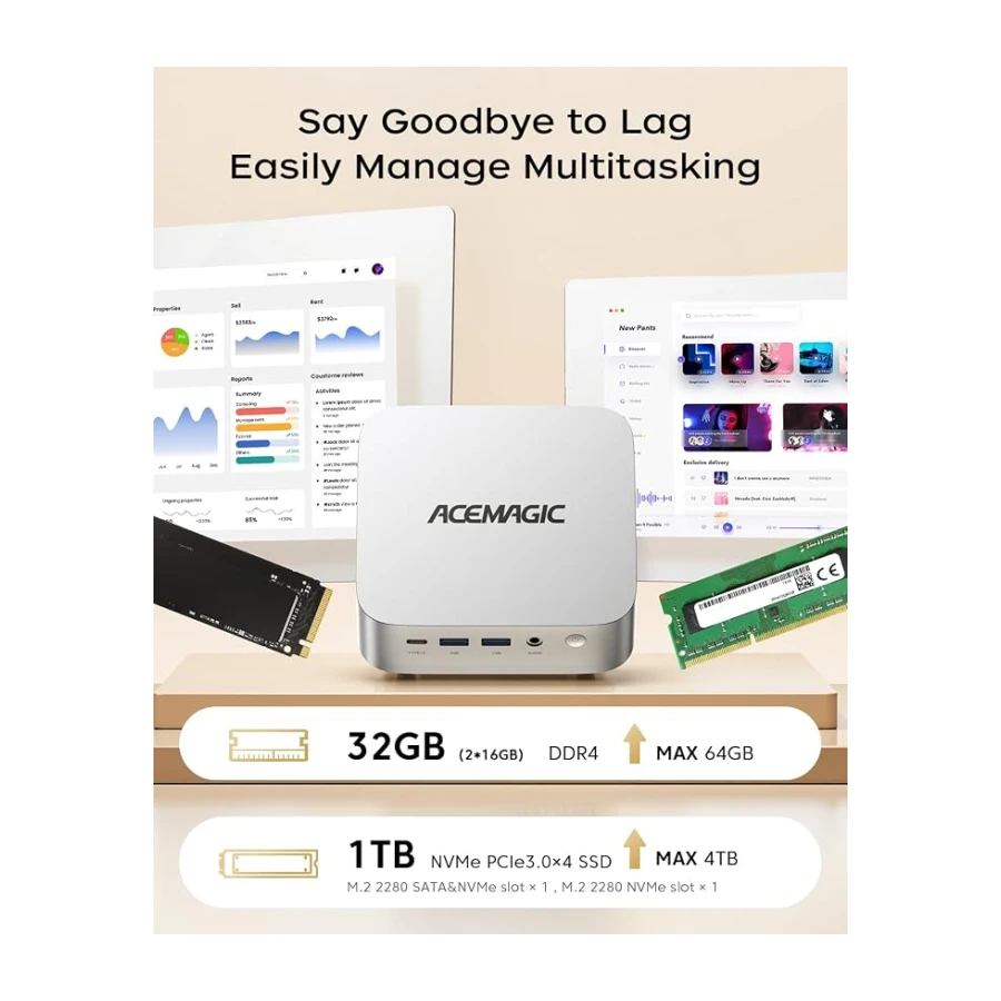 ACEMAGIC K1 Mini PC, Ιntel Core i5-12600H(hasta 4,5GHz), 32 GB DDR4 1TB SSD | Mini Ordenador de sobremesa para Oficina, Cine en Casa, Reunión, Negocios/Viajes【DP+HDMI+Type-C/ WiFi 6/ BT5.2】