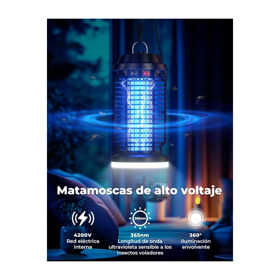 YISSVIC Lampara Antimosquitos Electrico Mata Mosquitos Electrico 4200V +15W UV Lámpara Antimosquitos IPX4 Impermeable para Interior y Exterior