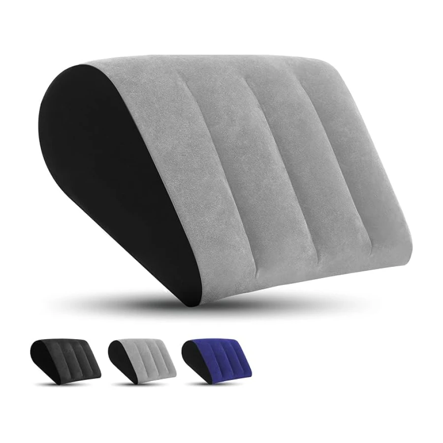 Almohada Inflable de Cuña para Adultos - Soporte Antireflujo y Elevación de Piernas - Portátil, Plegable e Impermeable para Cama, Viajes y Camping (Gris)