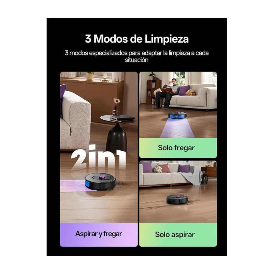 Vexilar W15 Robot Aspirador y Fregasuelos 10000Pa, Aspirador Fregadora Potente con 5 Mapa Inteligente,Autonomía 180Min, Fácil Programa, 4L Base Autovaciado sin Bolsa, para Suelos/Alfombras/Partícula