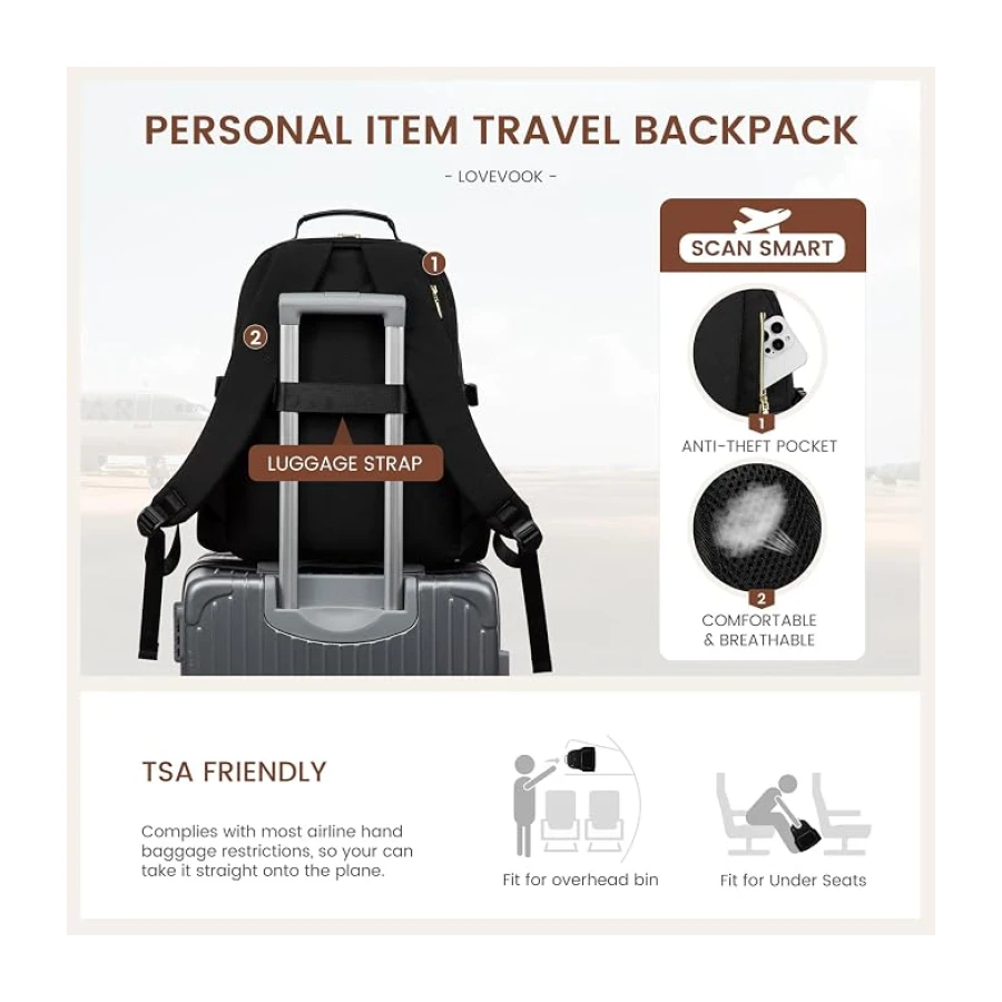 LOVEVOOK Mochila para portátil para mujeres con bolsillo para taza de gran capacidad, de 15,6 pulgadas, bolsa impermeable para trabajo, negocios, universidad, profesora.