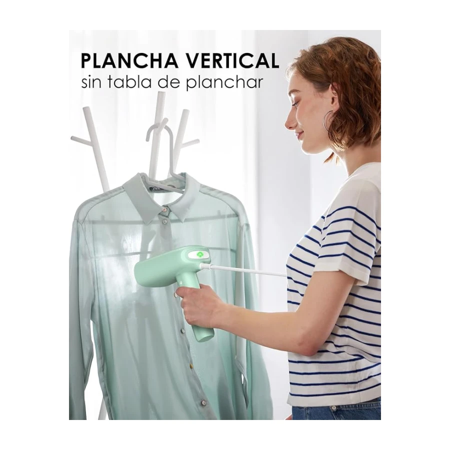 HOMEASY Plancha Vertical Vapor Portátil de Viaje, Uso Seco y Húmedo, Verde