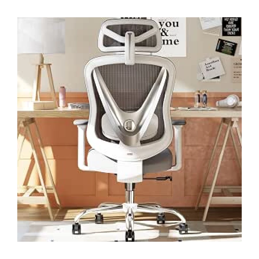 HOLLUDLE Silla de Oficina ergonómica con Soporte Lumbar 3D y reposabrazos 3D Ajustables – Diseño en Forma de V, Silla de Escritorio cómoda para Oficina y hogar, Blanca
