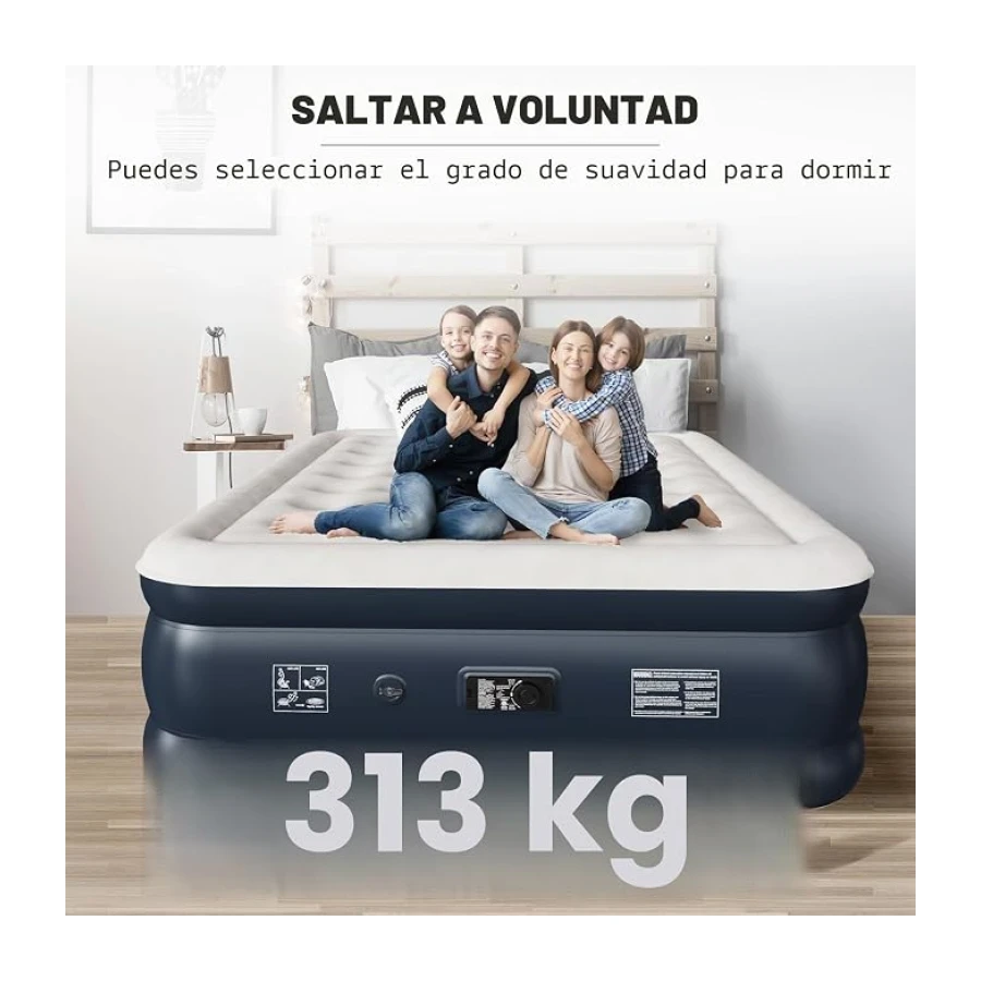 NALONE Colchón Hinchable Matrimonio, Inflado Rápido en 3 Minutos | Colchon Inflable con Bomba Integrada, Cama hinchable Ideal para Hoga de Invitados y Camping, 203x152x46cm