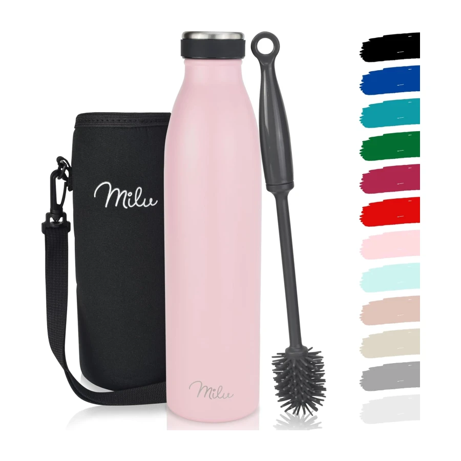 Milu Termo Botella de Agua 500ml, 750ml, 1l - Acero Inoxidable - Aislamiento de Vacío de Doble Pared - Libre BPA (Rosa, 500ml)