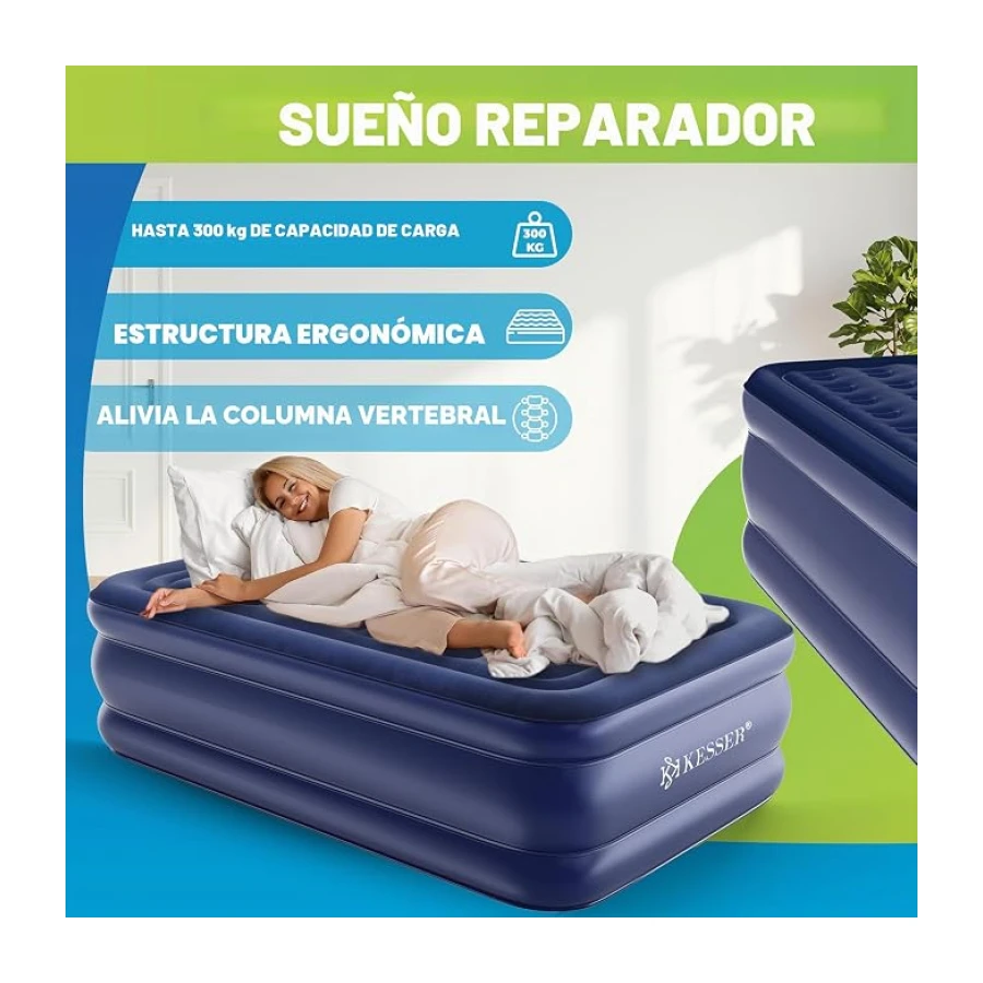 KESSER® Colchón Inflable con Bomba eléctrica integrada Colchón Inflable Elevado para los huéspedes de la Noche con Bolsa de Almacenamiento