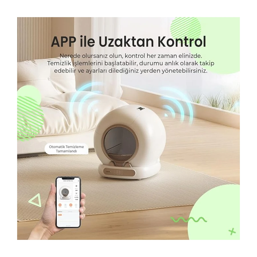 Haustier MSP05 Akıllı Otomatik Kedi Tuvaleti, APP ile Uzaktan Kontrol, 65lt Hazne, UV Sterilazyon, Ağırlık sensörlü
