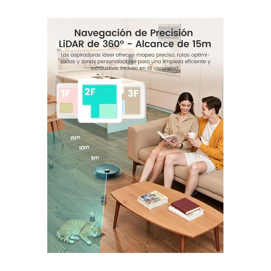 Lefant M3 Robot Aspirador y Fregasuelos, Todo-en-Uno 12000 Pa, 220min, Auto-Vaciado 3,2L, Auto-Lavado/Secado Mopa, dToF Navegación Láser, Evita Obstáculos, Alexa/App/i Watch/2,4G & 5GHz WiFi, Gris