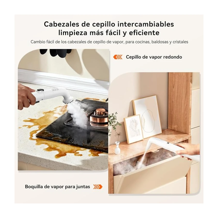 Uwant Y100S Limpiador Tapicerias Vapor 3en1, 1750W 18kPa Aspiradora de Agua | 2 dep. 1.2L, Manguera Autolimpiable, Cepillo 2en1 reversible/Vapor/Zapatos, sofá/coche/cocina, Frío/65°C Cal./100°C Vapor