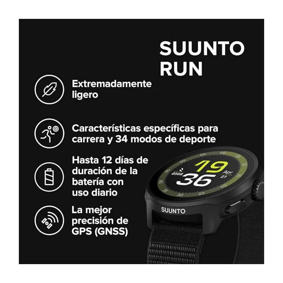 Suunto Run Reloj GPS para Correr, Ligero con 4 GB de música sin conexión