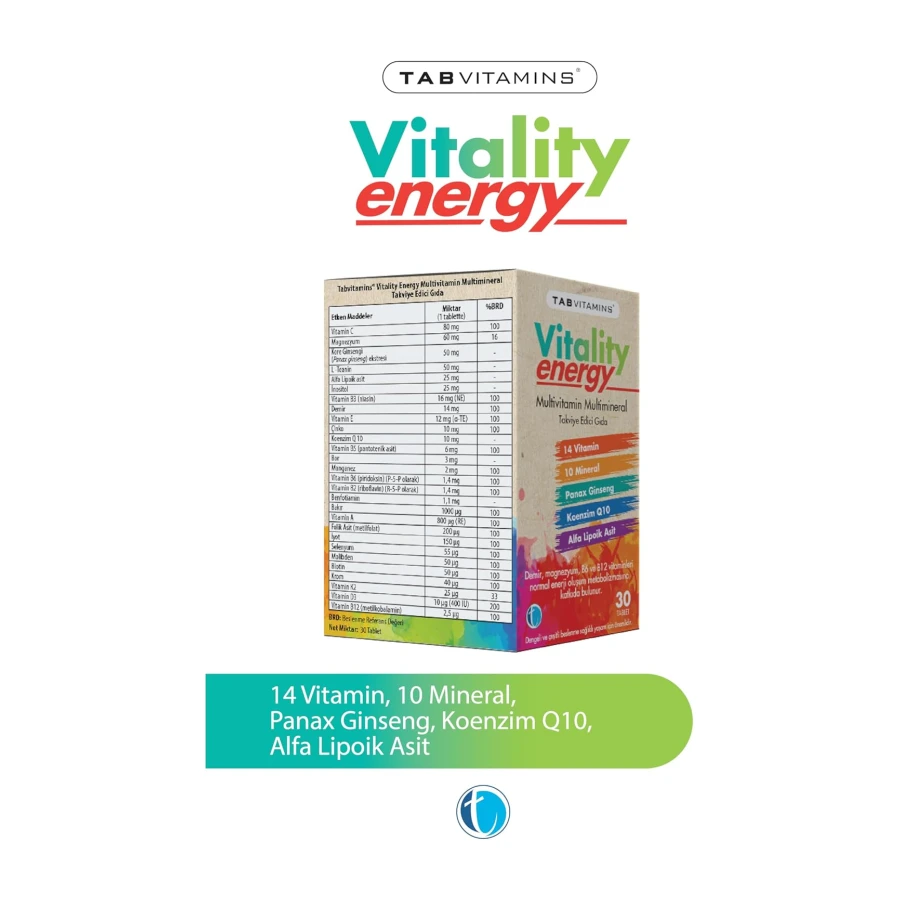 TABVITAMINS Vitality Energy 30 Tablet Multivitamin Multimineral
