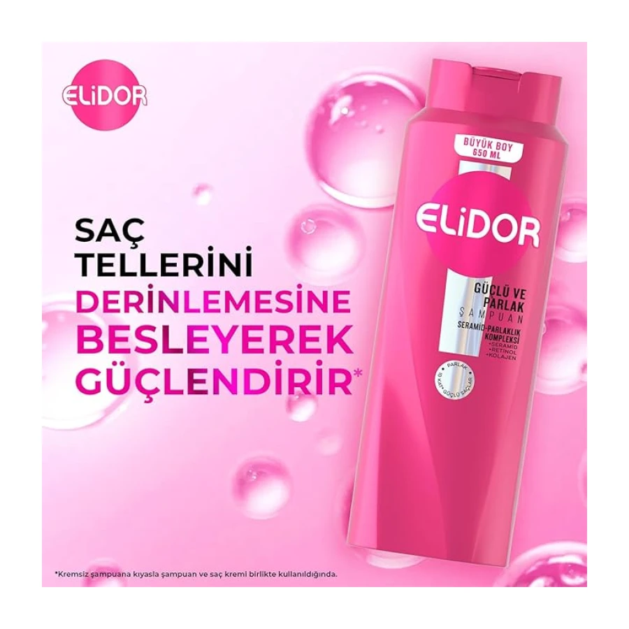 Elidor Saç Bakım Şampuanı, Güçlü ve Parlak, 650 ml
