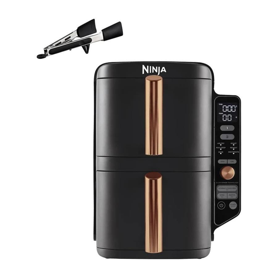 Ninja Double Stack XL, Freidora de Aire de 9,5L, Negro/cobre, SL400EUCP | Doble Cajón Vertical, 4 Niveles de Cocción, 2 Cajones y 2 Rejillas, Diseño Compacto, 6 Funciones, hasta 8 Porciones