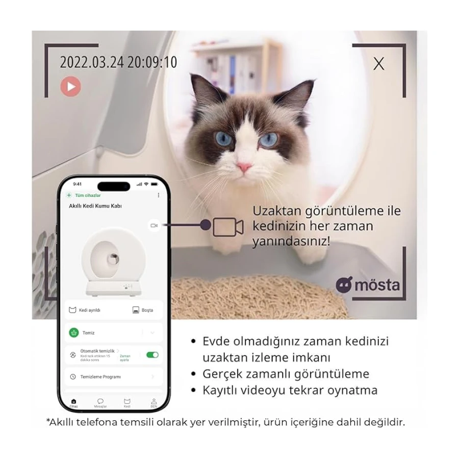 UBPet C10 Pro Kameralı Akıllı Kedi Tuvaleti – Entegre HD Kameralı, Otomatik Temizleme, Mobil Uygulama Kontrolü, Akıllı Sensörler, Sessiz Çalışma, Geniş İç Hacim, Koku Hediyeli