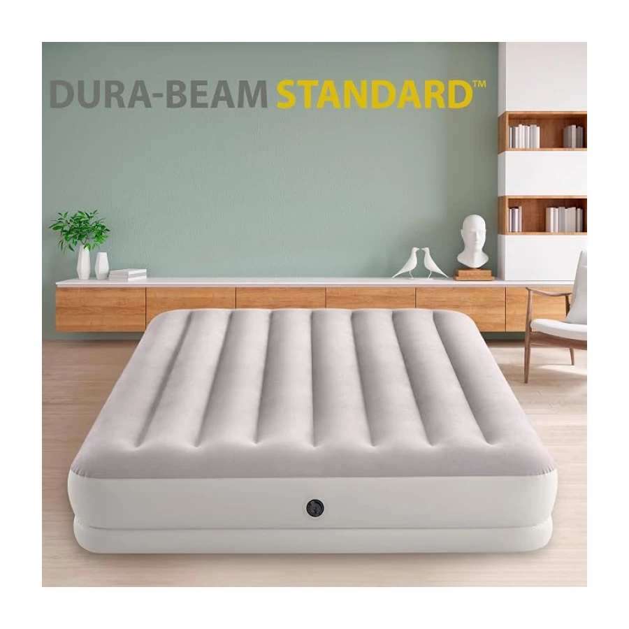 Intex, Colchón Hinchable Doble, Prestige Mid-Rise, 152x203 cm, Fiber-Tech, Cómodo y Estable, Superficie Suave y flocada, Hinchador eléctrico Incluido, Cama Inflable, Colchones inflables (64179)
