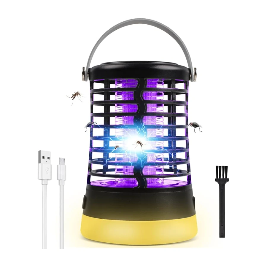 TEPENAR Matainsectos eléctrico Repelente de Mosquitos - Lámpara antimosquitos IP65 Resistente al Agua con Carga USB 3 Modos de luz lámpara de Camping con Gancho para Colgar para Camping, Jardines