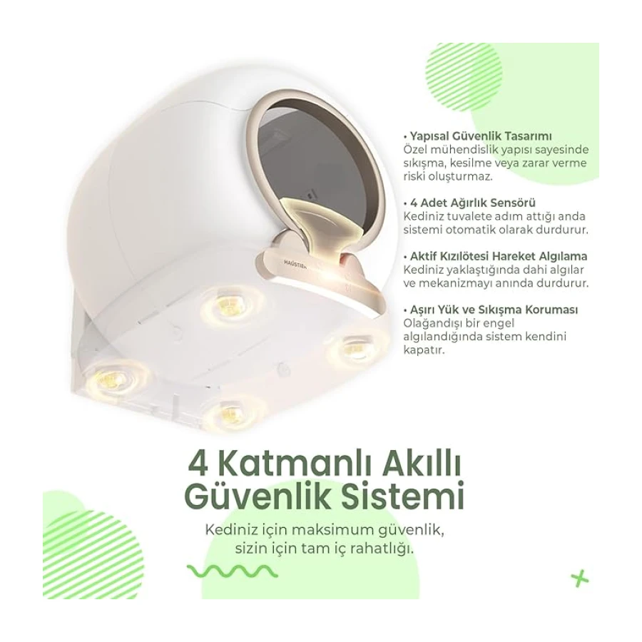 Haustier MSP05 Akıllı Otomatik Kedi Tuvaleti, APP ile Uzaktan Kontrol, 65lt Hazne, UV Sterilazyon, Ağırlık sensörlü