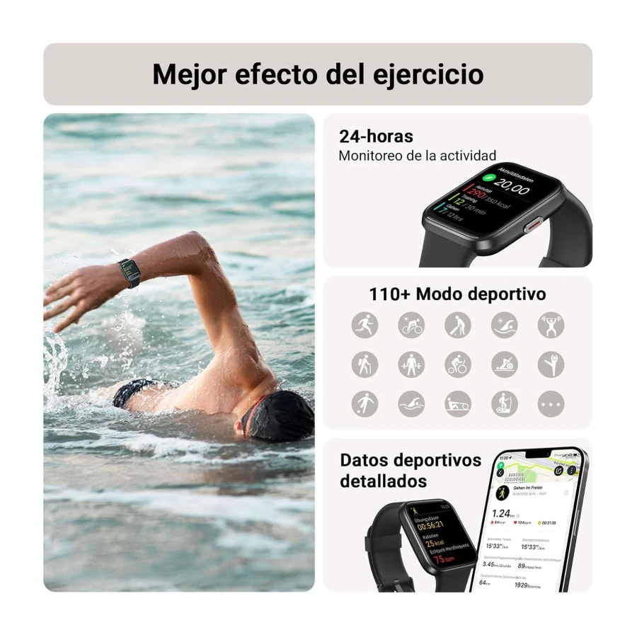 Tensky Reloj Inteligente Hombre con Llamadas y Voz de Alexa, Whatsapp Notificaciones, 1.85" Smartwatch Hombre 110 Modos Deportes 3 ATM SpO2/Pulsómetro/Monitor de Sueño Pulsera para iPhone Android