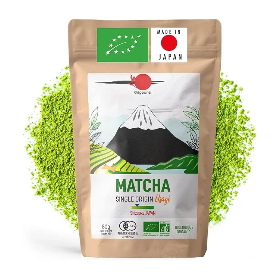 ORIGEENS TE MATCHA ECOLOGICO Japonés USAGI - Single Origin Shizuoka - Te matcha en polvo Bolsita 80gr - Te verde matcha - Matcha Tea