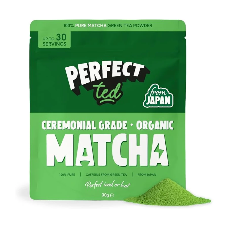 PerfectTed Matcha Bio en Polvo, Calidad Ceremonial de Japón, 30g | Aprox. 30 Porciones. Té Verde Molido Ultrafino. Para Lattes y Recetas