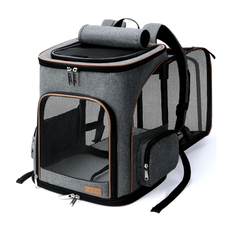 Lekesky Transportin Gato Mochilas para Gatos y Perro Bolsa para Mascotas Expandible Mochila Gato para Automóvil/Avión (Gris, M),