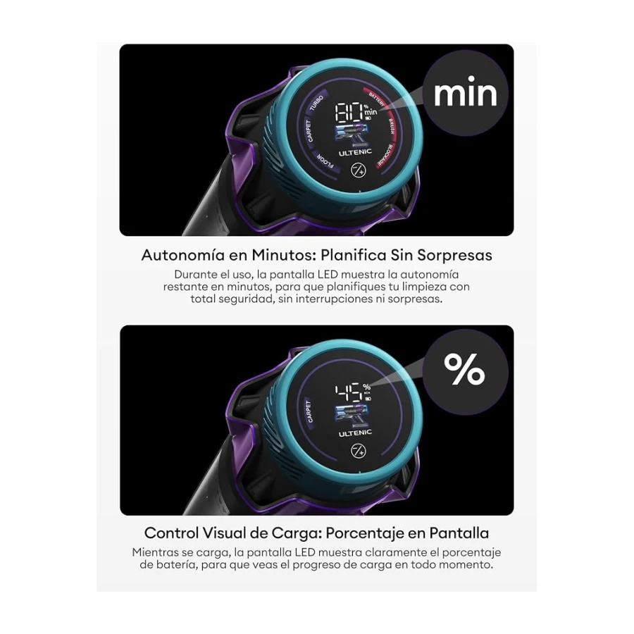 Ultenic U18Pro Aspiradora sin Cable 55Kpa/80Mins, Sistema Multiciclón