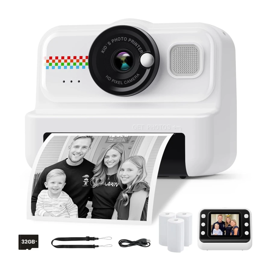 HiMont Camara Fotos Infantil Instantanea, HD/1080P Cámara Instantánea para Niños con Tarjeta de 32G y Papel de Impresión, Camara Fotos Infantil Divertidos Regalos de Juguete para Niños de 3 a 12 Años