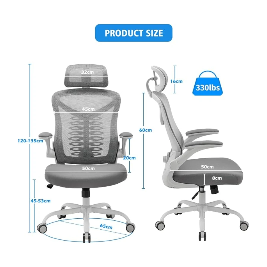 Magic Life Silla de Escritorio Sillas de Oficina Reposabrazos abatible de 90 ° Silla ergonómica para computadora Soporte Lumbar Altura Ajustable Giratoria de 360 ° Mecedora (Blanco)