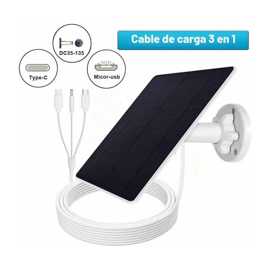 Panel solar de Cámara de Seguridad 5V/6W con conector USB/tipo-C/dc3513 en miniatura.IP66,cable de carga de 3m/9,8pies,compatible con cámaras de anillo,tipo y,eufycam 2/2pro/2C/2C Pro/E/3c/L20/L40/S40