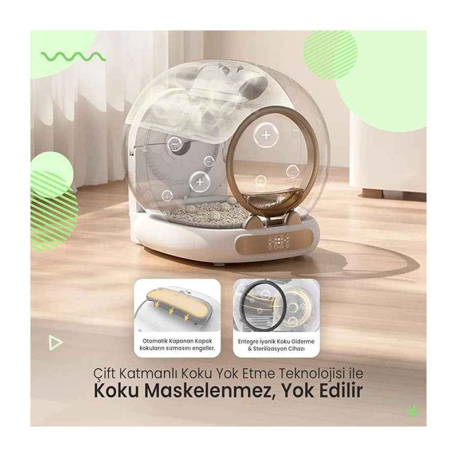 Haustier MSP05 Akıllı Otomatik Kedi Tuvaleti, APP ile Uzaktan Kontrol, 65lt Hazne, UV Sterilazyon, Ağırlık sensörlü