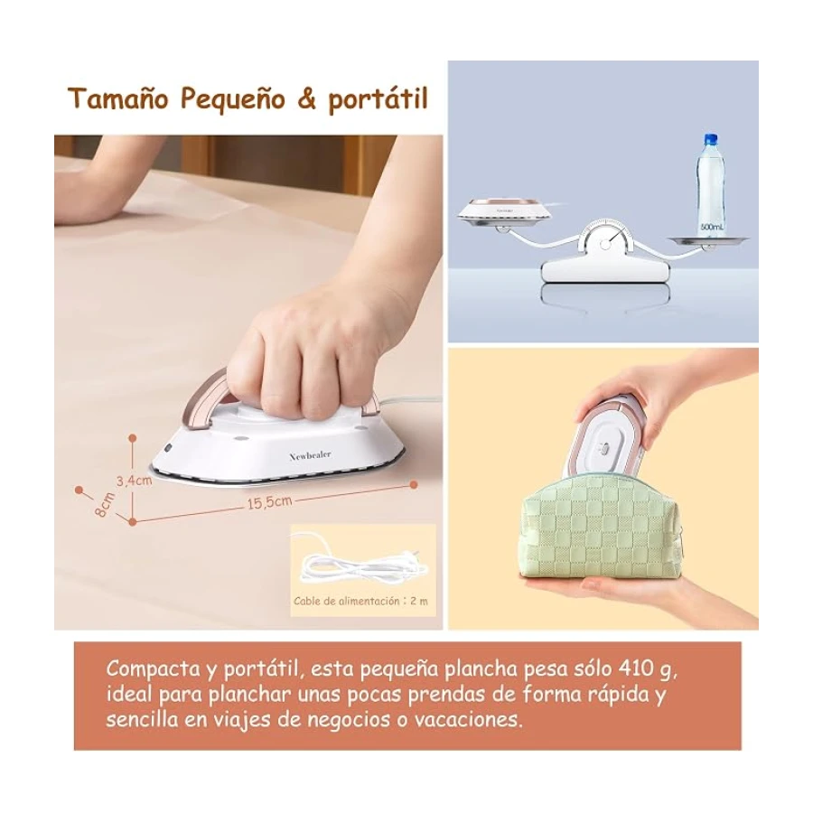 Newbealer Plancha de Viaje para Ropa, Plancha Pequeña Universal 100V-240V