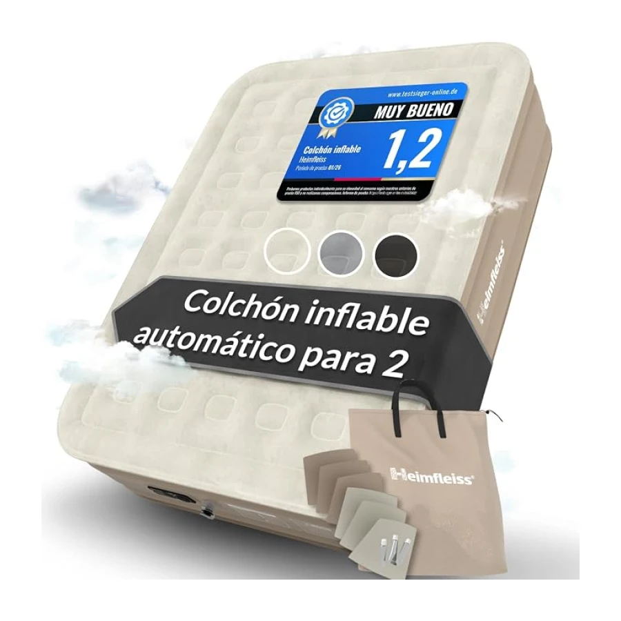Heimfleiss® Premium Colchón Hinchable para Invitados | Autohinchable Eléctrico con Bomba Integrada | PVC Resistente Antipinchazos Velour 150 x 200 x 45cm | Cama Inflable 2 Plazas para Camping | Negro