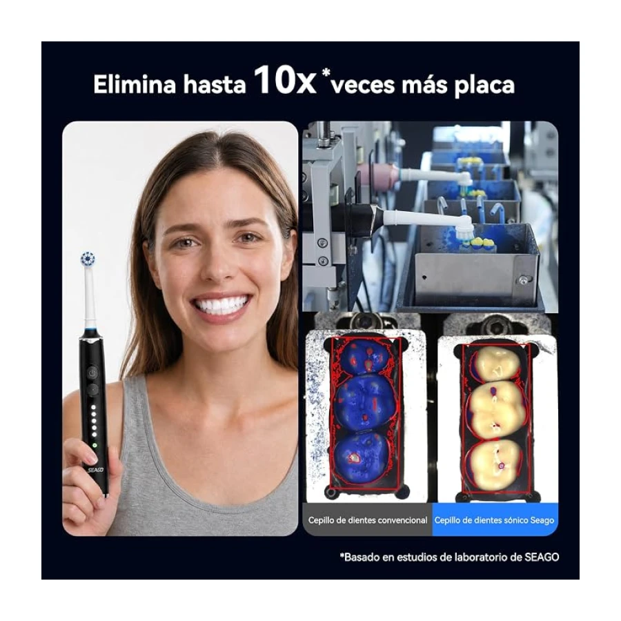 Seago Cepillo Electrico Recargable, Cepillo de Dientes Eléctrico Rotativo con Estuche de Viaje,8 Cabezas para la familia,5 Modos, Temporizador 2 Min,IPX7, SG2607, Negro