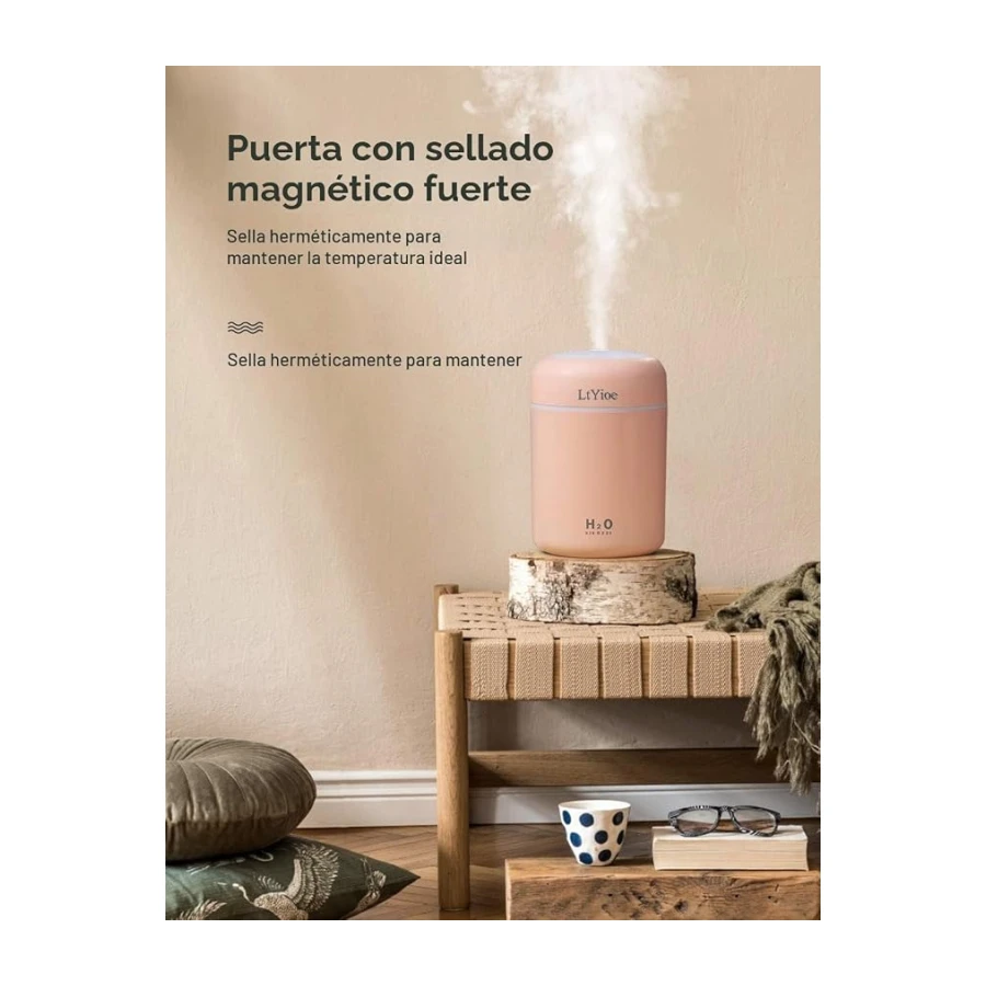 LtYioe Mini humidificador portátil para dormitorio, humidificador de aire personal de escritorio con luz colorida para ciclismo, 2 modos de niebla y apagado automático, súper silencioso para oficina