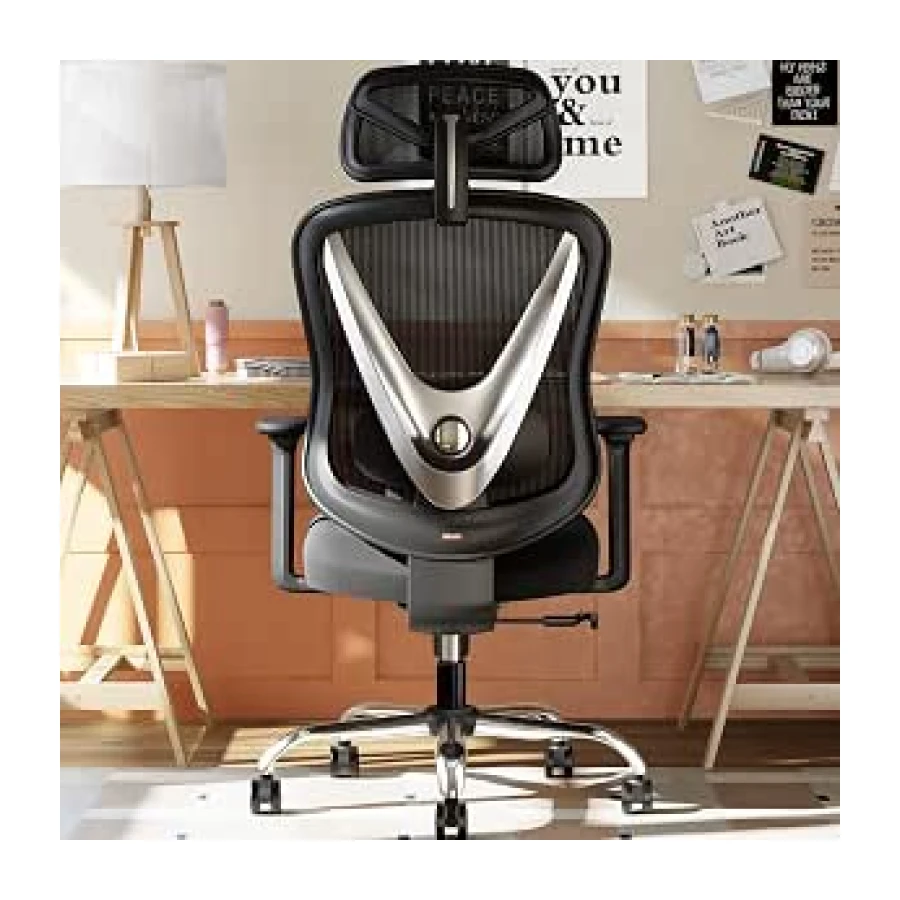 HOLLUDLE Silla de Oficina ergonómica con Soporte Lumbar 3D y reposabrazos 3D Ajustables – Diseño en Forma de V, Silla de Escritorio cómoda para Oficina y hogar, Negra