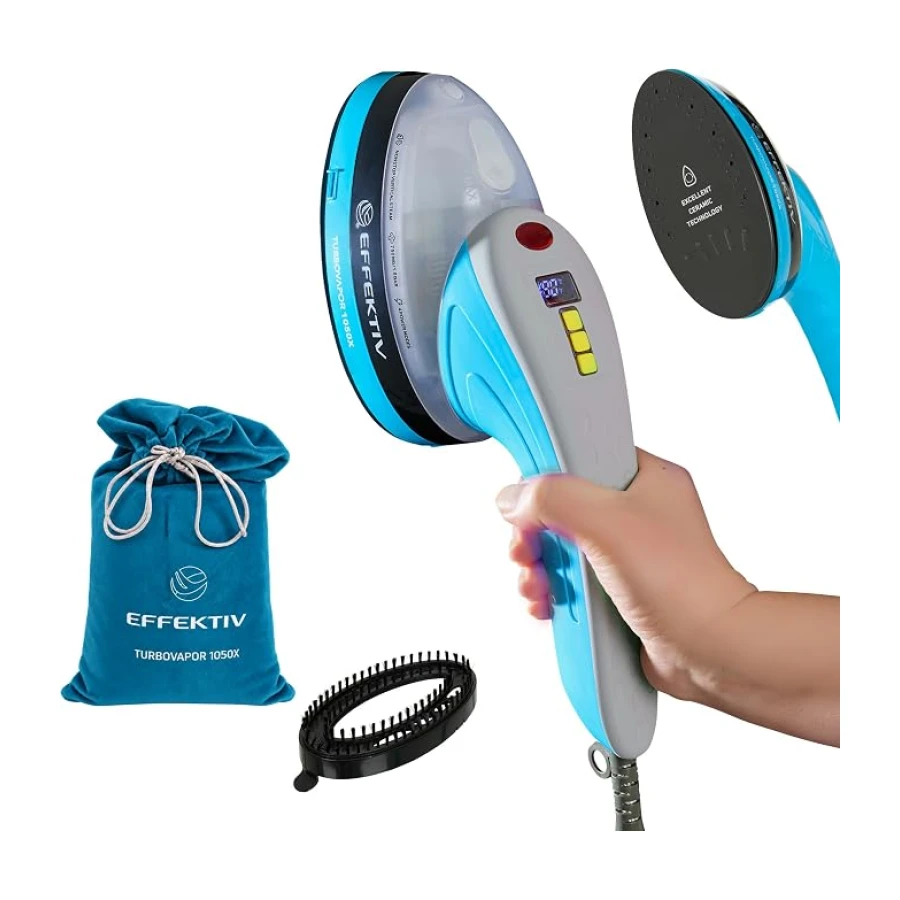 Plancha Vertical Vapor EFFEKTIV, 1800W, 3 en 1 Vapor Vertical Premium, Plancha Ropa con Suela Cerámica, Cepillo de Vapor, Depósito 250ml, Vapor Continuo 750mg/sec, Pantalla led, Autoapagado, Cable 3m