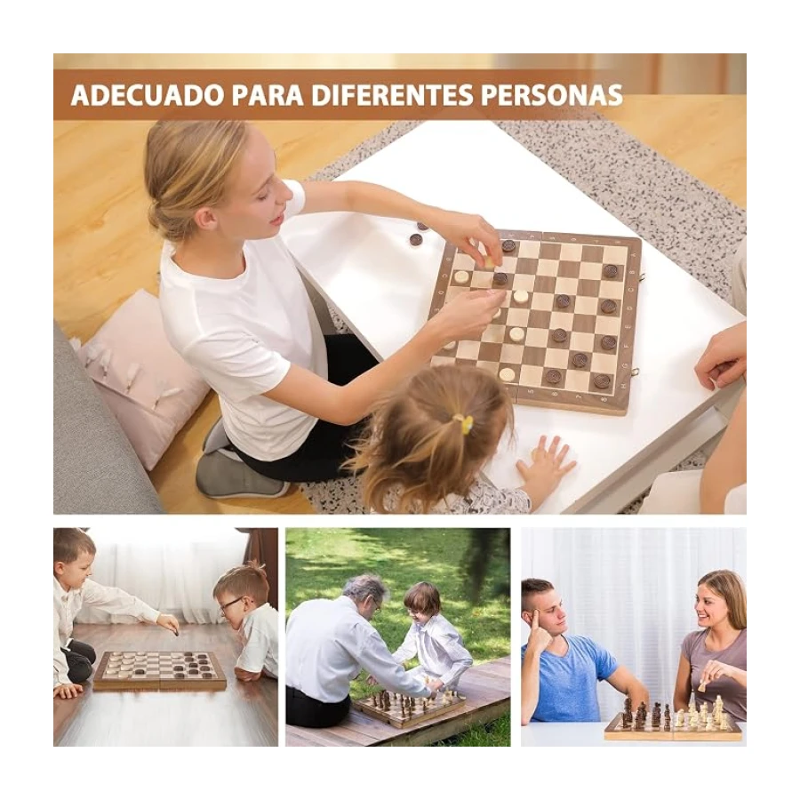 Peradix 2 en 1 Ajedrez Magnético y Damas, Ajedrez Madera 38 X 38CM, con 2 Reinas Extra, Plegable y Fácil de Llevar, Regalos Ideales y Juegos del Aire Libre