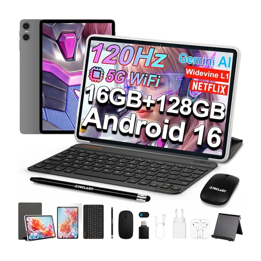 TECLAST P30T 120Hz Tablet 10" con 10 Accesorios Android 16, 16GB+128GB+5TB