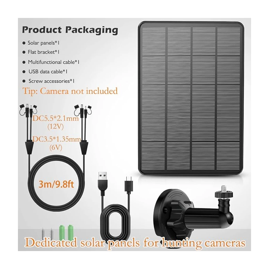 Panel solar de 12V/1A 6V/2A con batería de litio recargable integrada de 4000 mAh, accesorio de caza, IP66 impermeable compatible con cámaras de caza o alimentadores de ciervos (1 unidad)