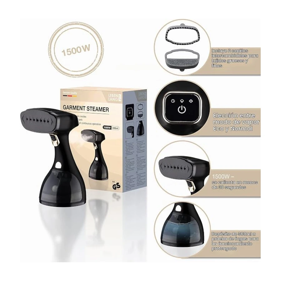 LEBENLANG Plancha Vertical Vapor 1500W - 25g/min & 300ml con Guante