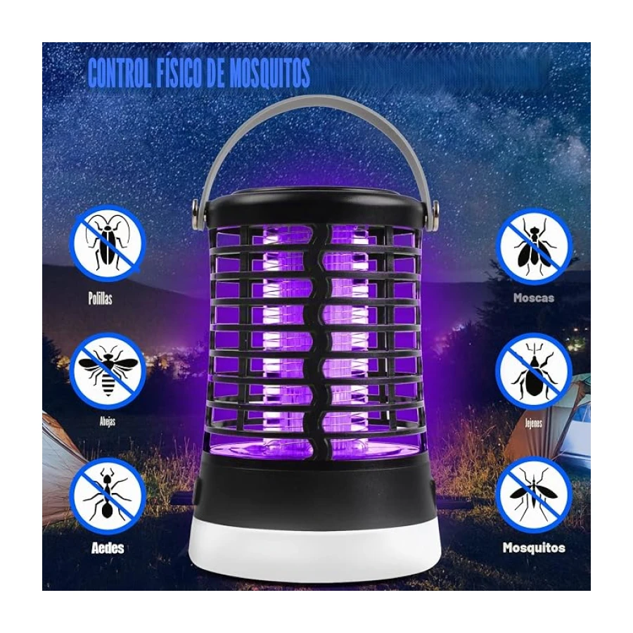 TEPENAR Matainsectos eléctrico Repelente de Mosquitos - Lámpara antimosquitos IP65 Resistente al Agua con Carga USB 3 Modos de luz lámpara de Camping con Gancho para Colgar para Camping, Jardines