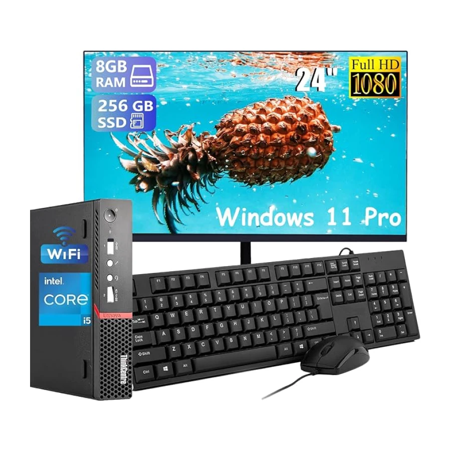 Lenovo ThinkCentre M900 Mini PC de escritorio, pantalla de 24 pulgadas, Intel Core i5-6500, 8 GB de RAM, 256 GB SSD, WiFi, Bluetooth, distribución de EE. UU., Windows 11 Pro